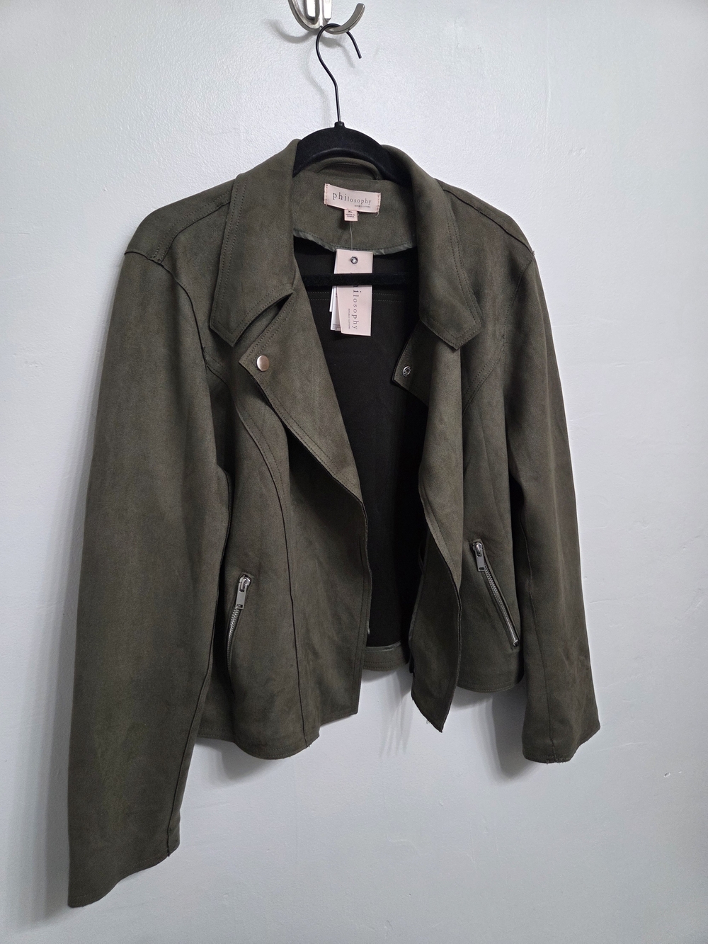 Philosophy Olive Green Suede Moto Jacket